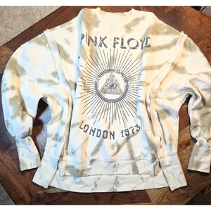 Women's Pink Floyd Cream Green Tie-Dye Distressed Sweatshirt S